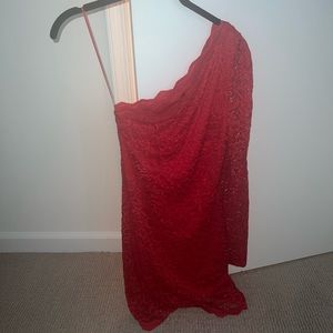 Express BEAUTIFUL off the shoulder fire red mini dress with lace overlay